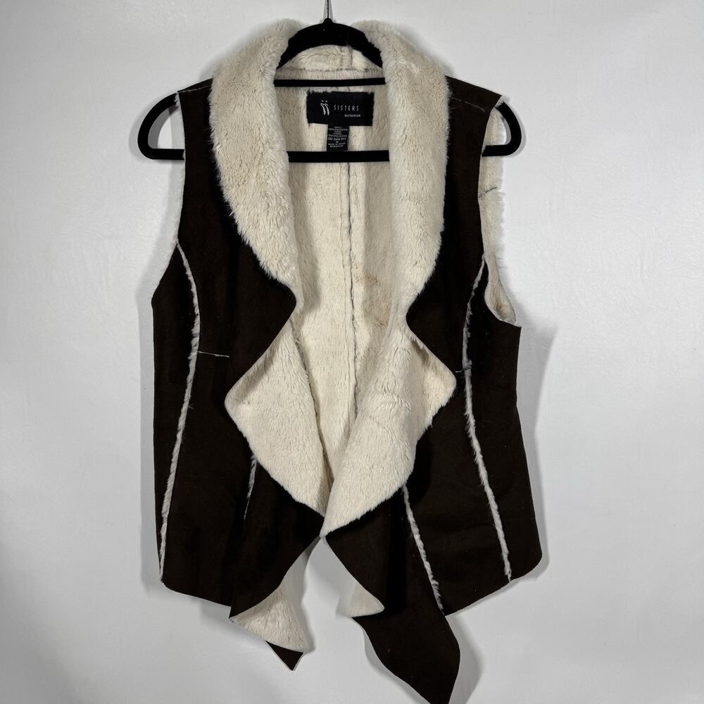 Sisters Outerwear Faux Suede Sherpa Vest Sz Medium Brown Penny Lane